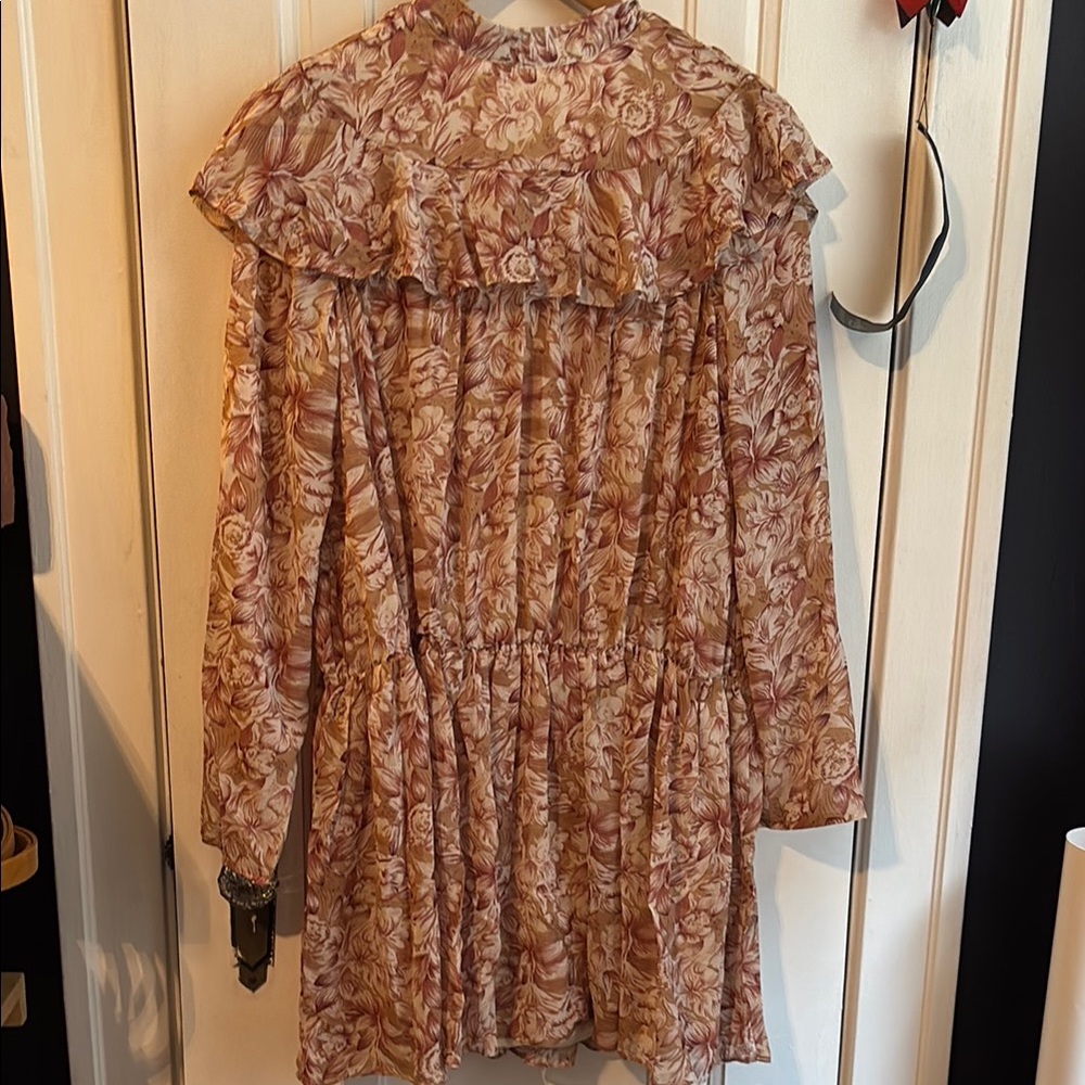 Nasty Gal Floral Ruffle Mini Dress - Pink and Cream